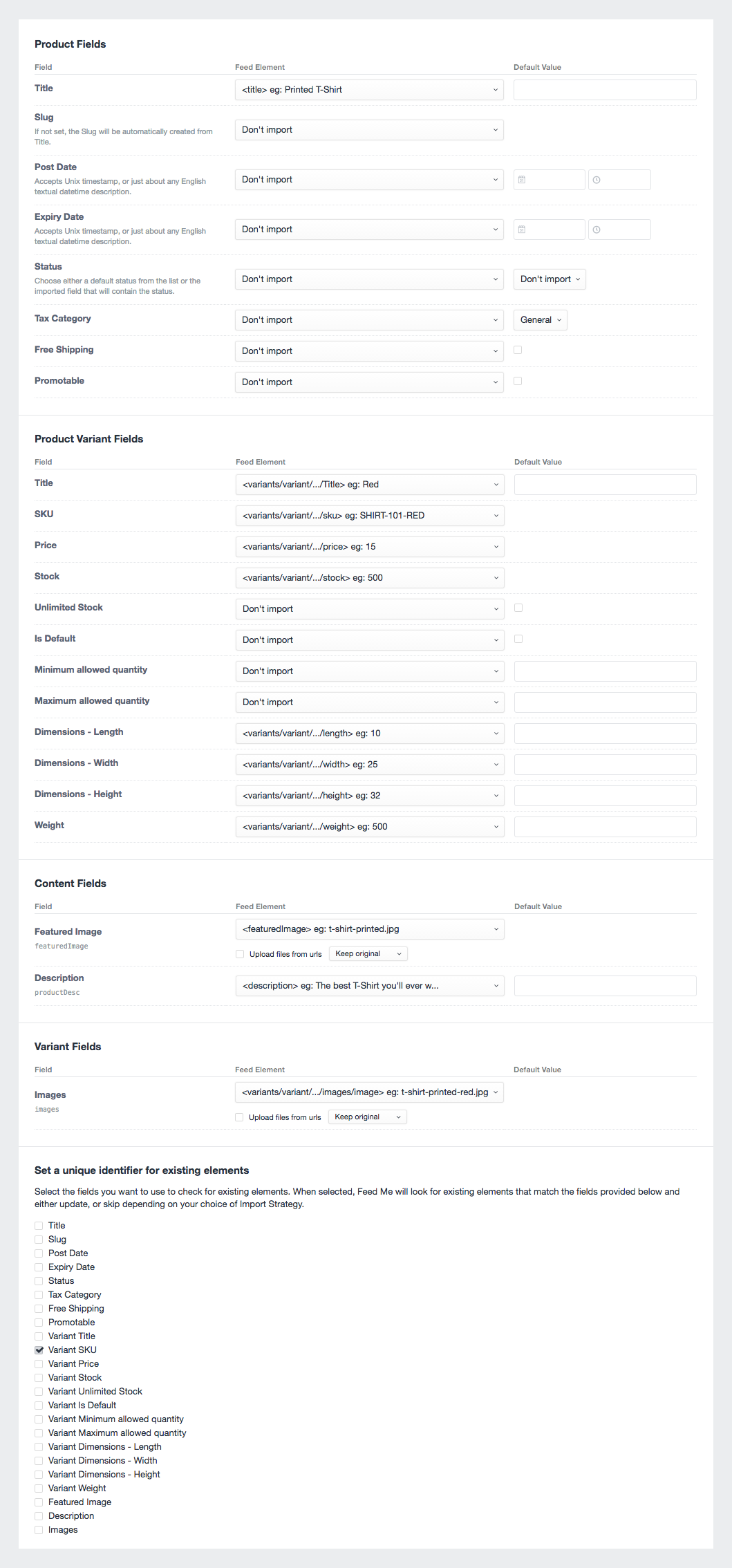 Feedme Variants Guide Mapping