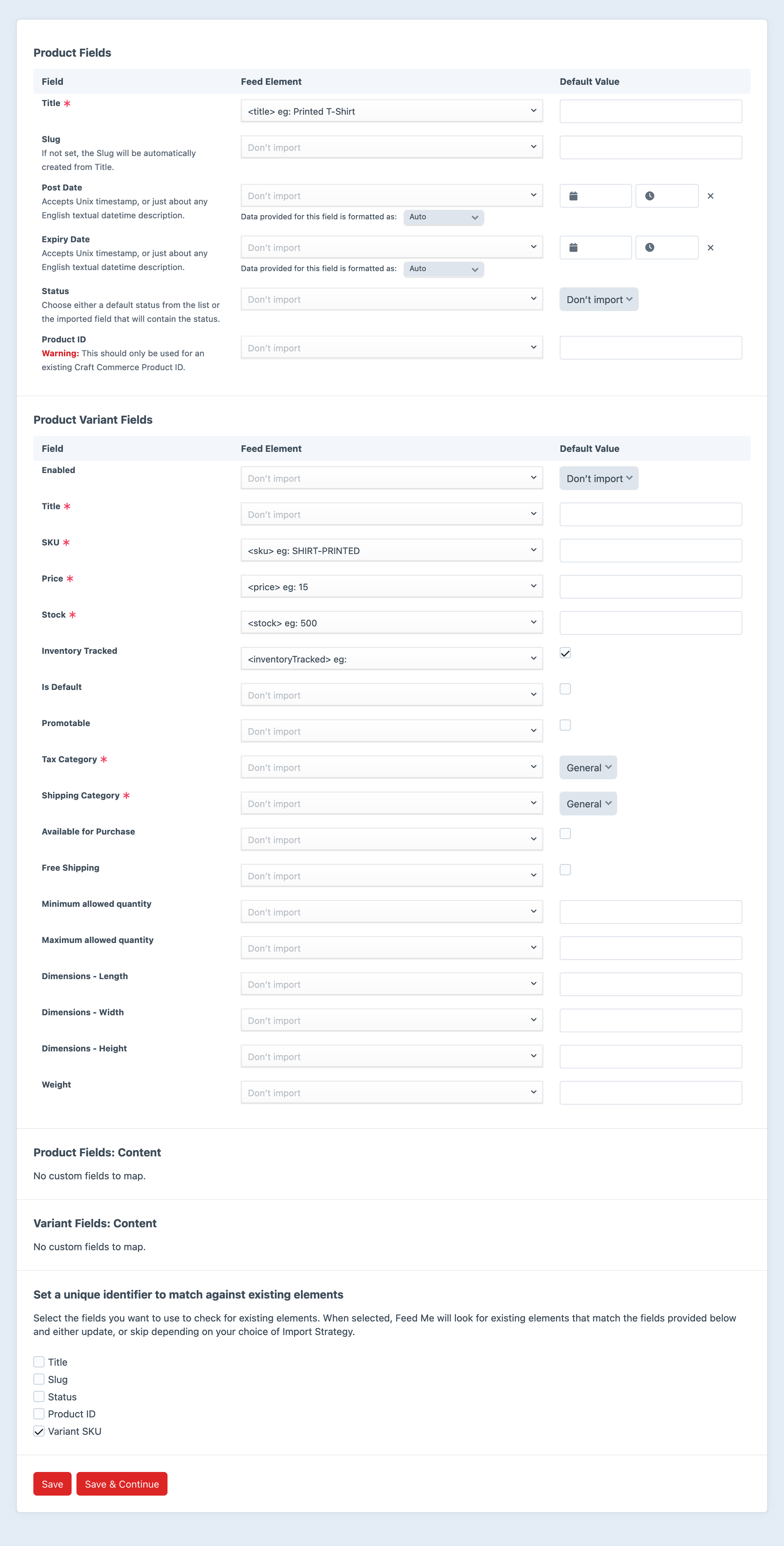 Mapping properties and custom fields in a Commerce product feed